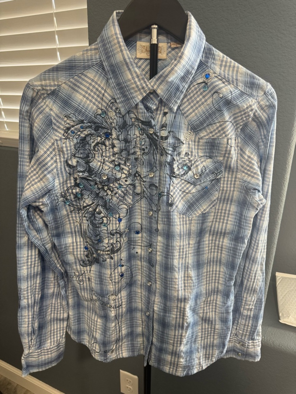 Shyanne Blue and White Plaid Button-Up Y2K Western